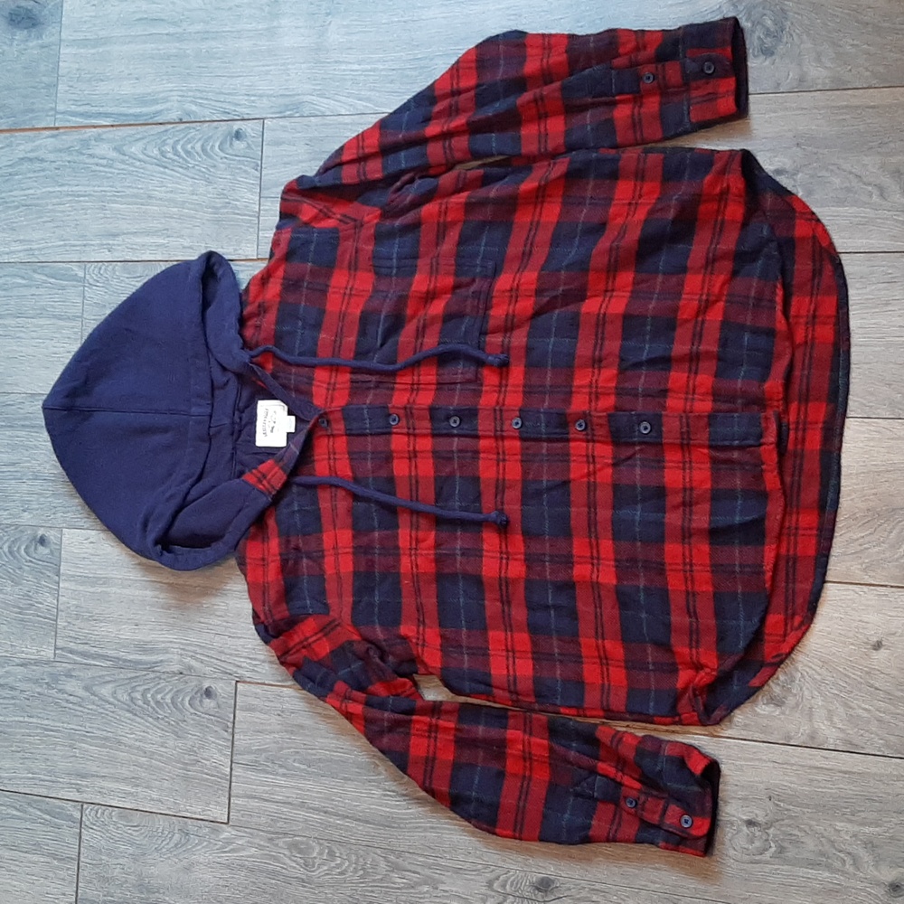 American Eagle soft flannel plaid hooded shirt jacket size small petite